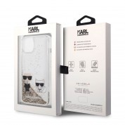 Karl Lagerfeld Liquid Glitter Karl and Choupette Case - дизайнерски кейс с висока защита за iPhone 14 (прозрачен-златист) 5