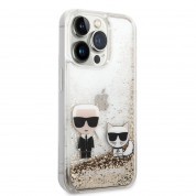 Karl Lagerfeld Liquid Glitter Karl and Choupette Case - дизайнерски кейс с висока защита за iPhone 14 Pro (прозрачен-златист) 2