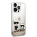 Karl Lagerfeld Liquid Glitter Karl and Choupette Case - дизайнерски кейс с висока защита за iPhone 14 Pro (прозрачен-златист) 3