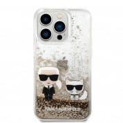 Karl Lagerfeld Liquid Glitter Karl and Choupette Case - дизайнерски кейс с висока защита за iPhone 14 Pro Max (прозрачен-златист) 1