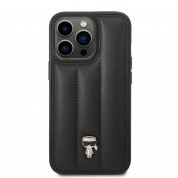 Karl Lagerfeld Quilted Puffy Ikonik Logo Case - дизайнерски кожен кейс за iPhone 14 Pro Max (черен) 1