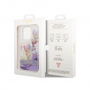 Guess Liquid Glitter Flower Case - дизайнерски кейс с висока защита за iPhone 14 Pro Max (лилав) 7
