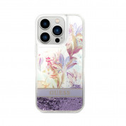 Guess Liquid Glitter Flower Case - дизайнерски кейс с висока защита за iPhone 14 Pro (лилав) 2