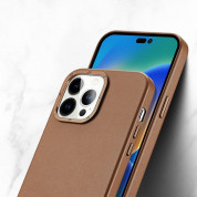 Dux Ducis Grit Faux Leather MagSafe Case - дизайнерски кожен кейс с MagSafe за iPhone 14 Pro (кафяв) 5