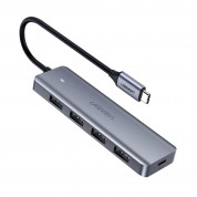 Ugreen USB-C 3.2 Gen 1 Hub 4-port - 4-портов USB-A хъб и USB-C вход за компютри и лаптопи (тъмносив)