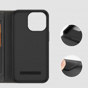Dux Ducis Skin X2 Case - кожен калъф с поставка и отделение за кр. карти за iPhone 14 Pro (черен) 8