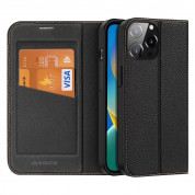Dux Ducis Skin X2 Case - кожен калъф с поставка и отделение за кр. карти за iPhone 14 Pro Max (черен)