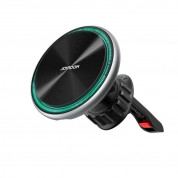 Joyroom Magnetic Wireless Vent Car Holder With LED Ring 15W - поставка за радиаторa на кола с безжично зареждане за iPhone с Magsafe (сребрист)