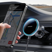 Joyroom Magnetic Wireless Vent Car Holder With LED Ring 15W - поставка за радиаторa на кола с безжично зареждане за iPhone с Magsafe (сребрист) 7