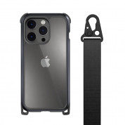 Mageasy Odyssey+ Metal Black Case - удароустойчив хибриден кейс с връзка и карабинер за iPhone 14 Pro (черен) 
