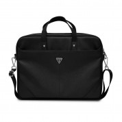Guess Saffiano Triangle Logo Laptop Bag - луксозна дизайнерска чанта с дръжки и презрамка за преносими компютри до 16 инча (черен)