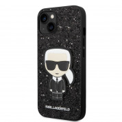 Karl Lagerfeld Glitter Flakes Ikonik Case - хибриден удароустойчив кейс за iPhone 14 (черен)