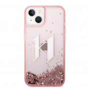 Karl Lagerfeld Liquid Glitter Big KL Logo Case - дизайнерски кейс с висока защита за iPhone 14 (прозрачен-розов) 1