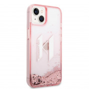 Karl Lagerfeld Liquid Glitter Big KL Logo Case - дизайнерски кейс с висока защита за iPhone 14 (прозрачен-розов) 2