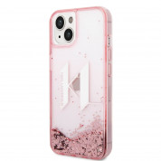 Karl Lagerfeld Liquid Glitter Big KL Logo Case - дизайнерски кейс с висока защита за iPhone 14 (прозрачен-розов)