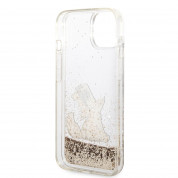 Karl Lagerfeld Liquid Glitter Choupette Eat Case - дизайнерски кейс с висока защита за iPhone 14 (прозрачен-златист) 4