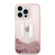 Karl Lagerfeld Liquid Glitter Big KL Logo Case - дизайнерски кейс с висока защита за iPhone 14 Pro (прозрачен-розов) 1