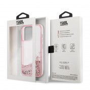 Karl Lagerfeld Liquid Glitter Big KL Logo Case - дизайнерски кейс с висока защита за iPhone 14 Pro (прозрачен-розов) 5