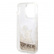 Karl Lagerfeld Liquid Glitter Choupette Eat Case - дизайнерски кейс с висока защита за iPhone 14 Pro (прозрачен-златист) 4