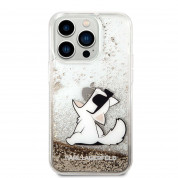 Karl Lagerfeld Liquid Glitter Choupette Eat Case - дизайнерски кейс с висока защита за iPhone 14 Pro (прозрачен-златист) 1