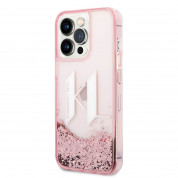 Karl Lagerfeld Liquid Glitter Big KL Logo Case - дизайнерски кейс с висока защита за iPhone 14 Pro Max (прозрачен-розов)