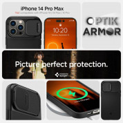 Spigen Optik Armor MagFit MagSafe Case - тънък качествен силиконов (TPU) калъф с капак за камерата с MagSafe за iPhone 14 Pro Max (черен) 14