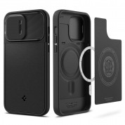 Spigen Optik Armor MagFit MagSafe Case - тънък качествен силиконов (TPU) калъф с капак за камерата с MagSafe за iPhone 14 Pro Max (черен)