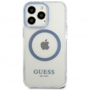 Guess Metal Outline MagSafe Case - хибриден удароустойчив кейс с MagSafe за iPhone 13 Pro (прозрачен-син) 1
