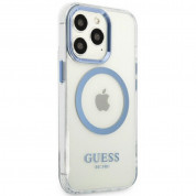 Guess Metal Outline MagSafe Case - хибриден удароустойчив кейс с MagSafe за iPhone 13 Pro (прозрачен-син) 2