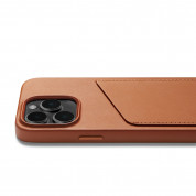 Mujjo Leather Wallet Case - премиум кожен (естествена кожа) кейс с джоб за кредитна карта за iPhone 14 Pro (кафяв) 3