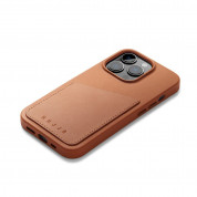 Mujjo Leather Wallet Case - премиум кожен (естествена кожа) кейс с джоб за кредитна карта за iPhone 14 Pro (кафяв) 4