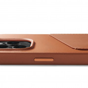 Mujjo Leather Wallet Case - премиум кожен (естествена кожа) кейс с джоб за кредитна карта за iPhone 14 Pro (кафяв) 7