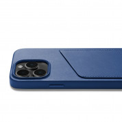 Mujjo Leather Wallet  Case - премиум кожен (естествена кожа) кейс с джоб за кредитна карта за iPhone 14 Pro (син) 4