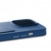 Mujjo Leather Wallet  Case - премиум кожен (естествена кожа) кейс с джоб за кредитна карта за iPhone 14 Pro (син) 6
