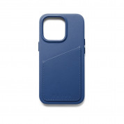 Mujjo Leather Wallet  Case - премиум кожен (естествена кожа) кейс с джоб за кредитна карта за iPhone 14 Pro (син) 3