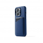 Mujjo Leather Wallet  Case - премиум кожен (естествена кожа) кейс с джоб за кредитна карта за iPhone 14 Pro (син)
