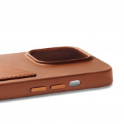 Mujjo Leather Wallet Case - премиум кожен (естествена кожа) кейс с джоб за кредитна карта за iPhone 14 Pro Max (кафяв) 5
