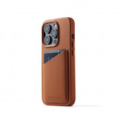 Mujjo Leather Wallet Case - премиум кожен (естествена кожа) кейс с джоб за кредитна карта за iPhone 14 Pro Max (кафяв)