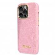 Guess PU Croco with Metal Camera Outline Case for iPhone 14 Pro Max (pink)