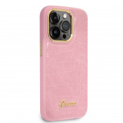 Guess PU Croco with Metal Camera Outline Case - дизайнерски кожен кейс за iPhone 14 Pro Max (розов) 1