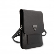 Guess Saffiano Triangle Logo Phone Bag - кожена чанта (портфейл) с презрамка (черен) 1