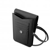 Guess Saffiano Triangle Logo Phone Bag - кожена чанта (портфейл) с презрамка (черен) 2