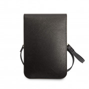 Guess Saffiano Triangle Logo Phone Bag - кожена чанта (портфейл) с презрамка (черен) 3