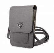 Guess Saffiano Triangle Logo Phone Bag - кожена чанта (портфейл) с презрамка (сив) 1