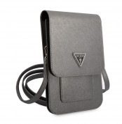 Guess Saffiano Triangle Logo Phone Bag - кожена чанта (портфейл) с презрамка (сив) 3