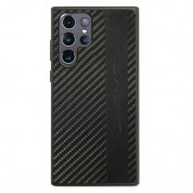 AMG Carbon Effect Leather Case - дизайнерски кожен кейс с висока защита за Samsung Galaxy S22 Ultra (черен) 6