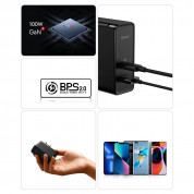 Baseus GaN 5 Pro Charger 100W (CCGP090201) - захранване за ел. мрежа за лаптопи, смартфони и таблети с USB-A и USB-C изходи с технология за бързо зареждане и USB-C кабел (черен) 9