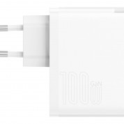 Baseus GaN 5 Pro Charger 100W (CCGP090202) - захранване за ел. мрежа за лаптопи, смартфони и таблети с USB-A и USB-C изходи с технология за бързо зареждане и USB-C кабел (бял) 1