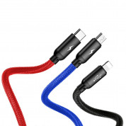 Baseus Three Primary Colors 3-in-1 USB Cable (CAMLT-BSY01) - универсален USB кабел с Lightning, microUSB и USB-C конектори (120 см) (черен) 3