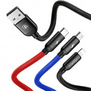 Baseus Three Primary Colors 3-in-1 USB Cable (CAMLT-BSY01) - универсален USB кабел с Lightning, microUSB и USB-C конектори (120 см) (черен) 1
